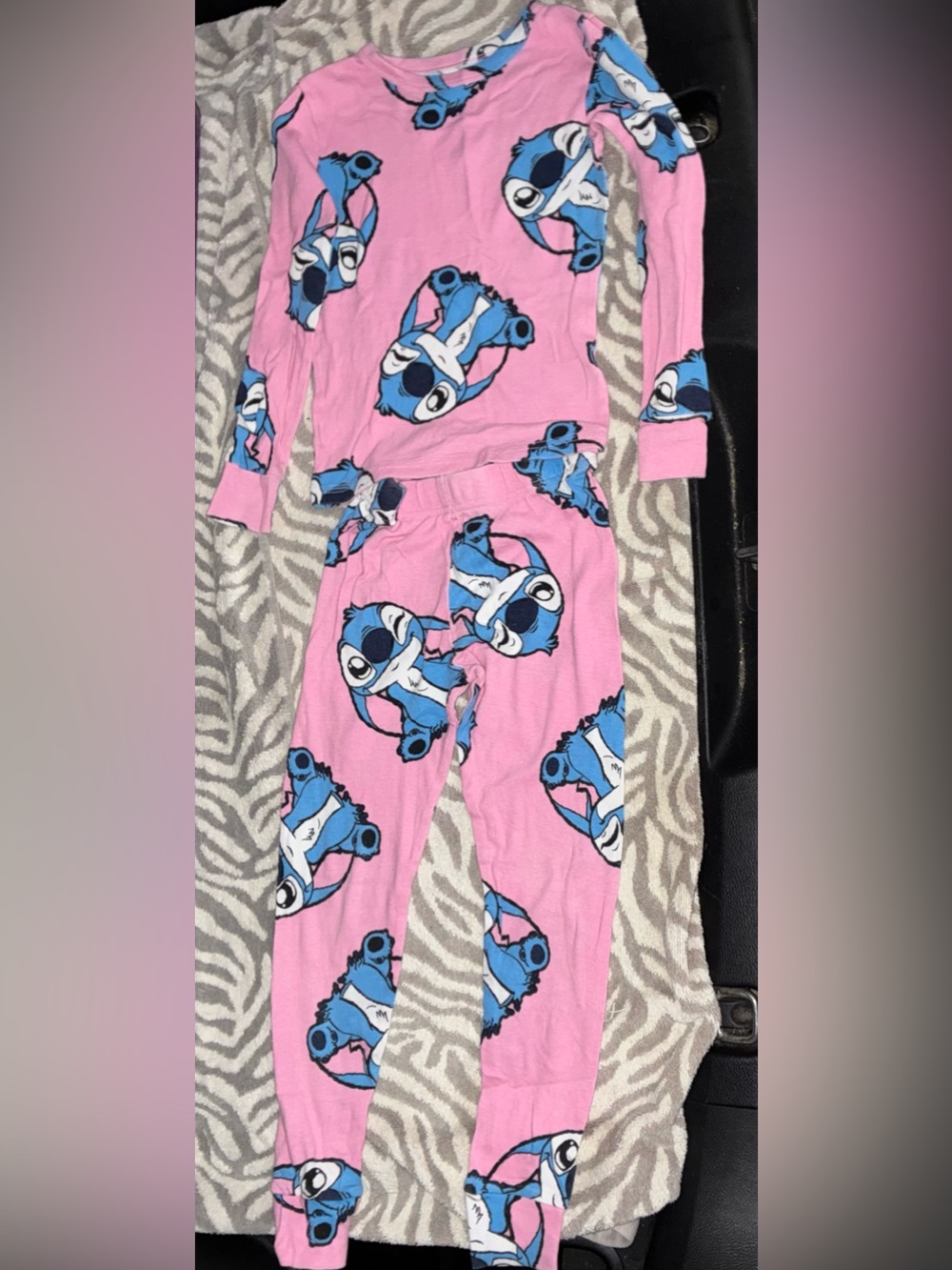 Disney Stitch Kids Pink 2-Piece Pajama Set Size 6 Snug Fit 100% Cotton